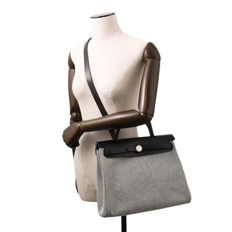 エルメス エールバッグジップPM ルトゥルネ ブラック/エクリュ/シルバー金具 トワルGM/ヴァッシュハンター U刻印 黒