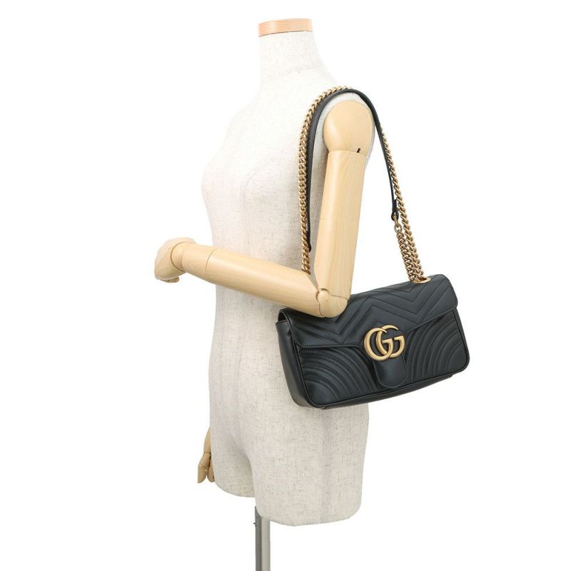 グッチ チェーンショルダーバッグ GGマーモント キルティング レザー 443497 GUCCI 黒