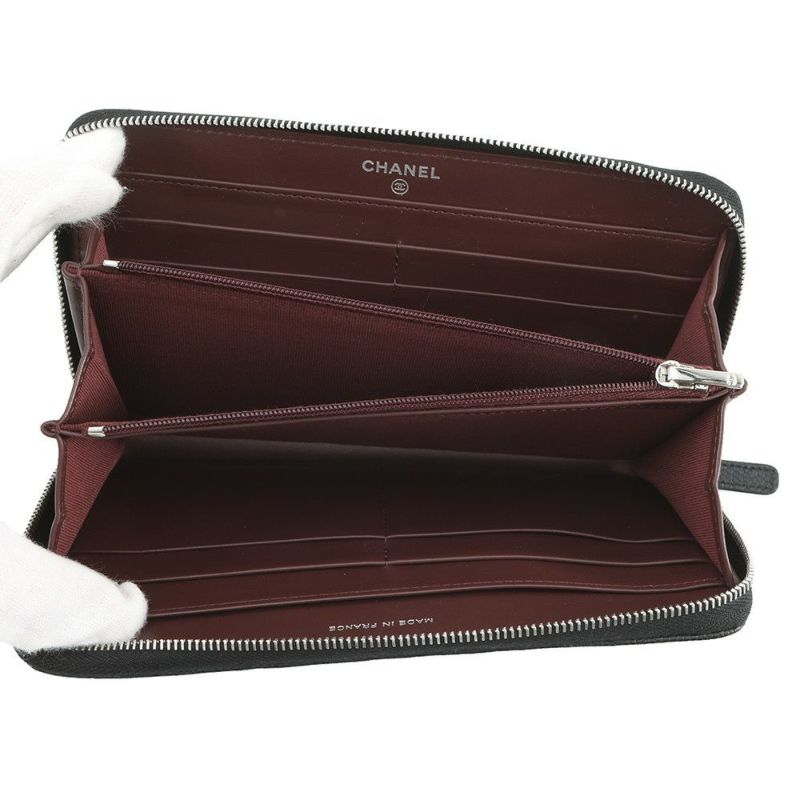 シャネル 長財布 クラシック ロング ジップ ウォレット ココマーク キャビアスキン AP0242 CHANEL 財布 黒