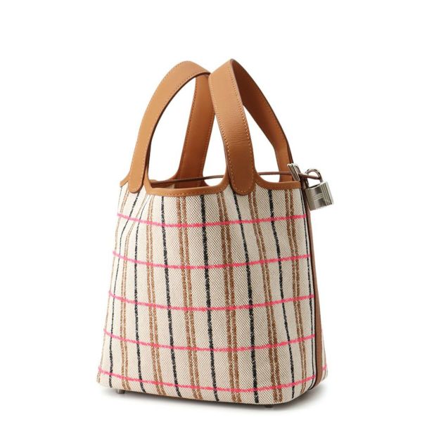 エルメス ハンドバッグ ピコタンロックPM ゴールド/エクリュ/フォーブ/ローズポップ/シルバー金具 トワルアッシュ/スイフト  K刻印