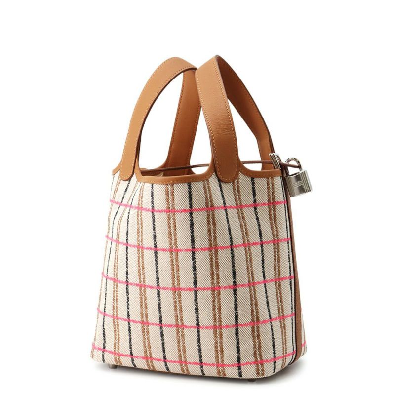 エルメス ハンドバッグ ピコタンロックPM ゴールド/エクリュ/フォーブ/ローズポップ/シルバー金具 トワルアッシュ/スイフト  K刻印