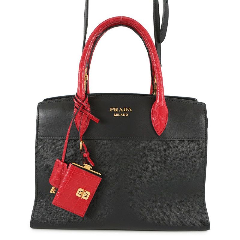 プラダ ハンドバッグ エスプラナード クロコハンドル クロコダイル サフィアーノレザー 1BA046 PRADA 2way 黒