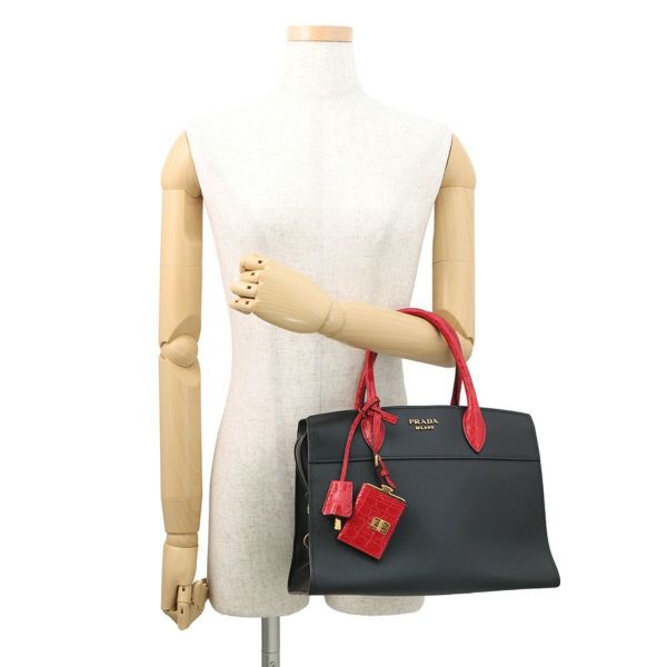 プラダ ハンドバッグ エスプラナード クロコハンドル クロコダイル サフィアーノレザー 1BA046 PRADA 2way 黒