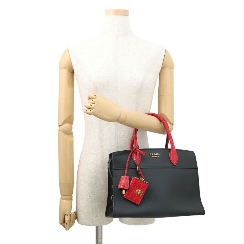 プラダ ハンドバッグ エスプラナード クロコハンドル クロコダイル サフィアーノレザー 1BA046 PRADA 2way 黒