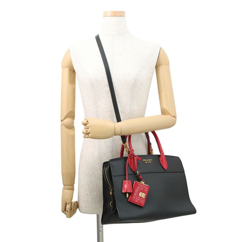 プラダ ハンドバッグ エスプラナード クロコハンドル クロコダイル サフィアーノレザー 1BA046 PRADA 2way 黒