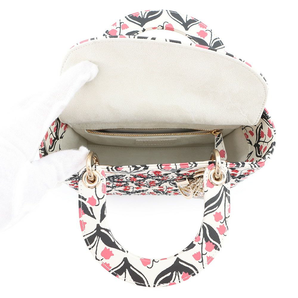 ディオール ハンドバッグ レディディオール スモール レザー ラインストーン Christian Dior 2way 白