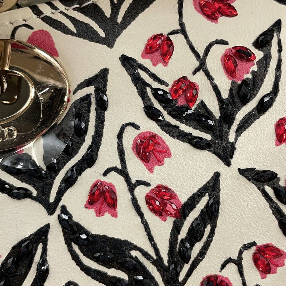 ディオール ハンドバッグ レディディオール スモール レザー ラインストーン Christian Dior 2way 白