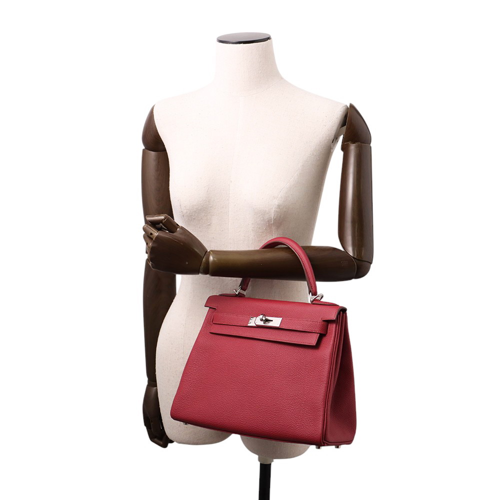 エルメス ハンドバッグ ケリー28 内縫い ルビー/シルバー金具 トゴ B刻印 2wayショルダー