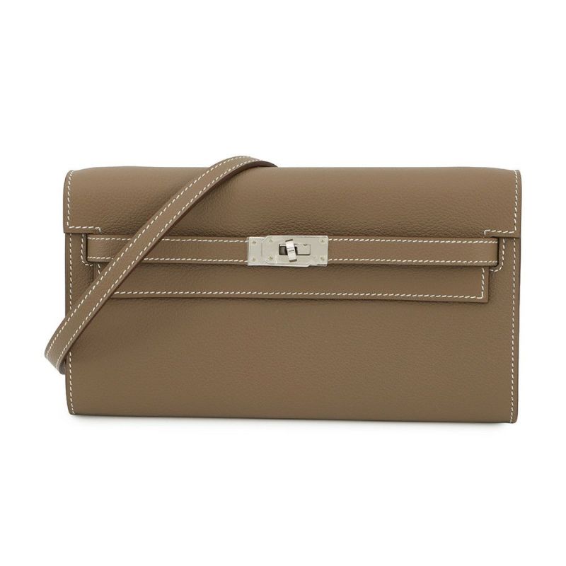 エルメス ケリーウォレット ロング トゥーゴー エトゥープ/シルバー金具 エバーカラー W刻印 財布