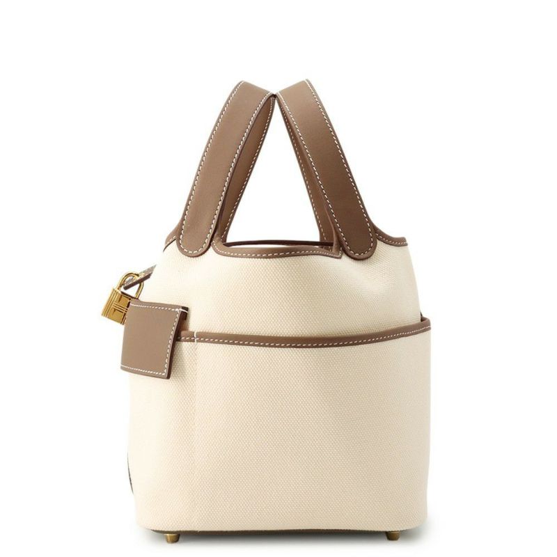 エルメス ハンドバッグ ピコタンロックPM カーゴ エクリュ/エトゥープ/シルバー金具 トワルゴエラン/スイフト K刻印