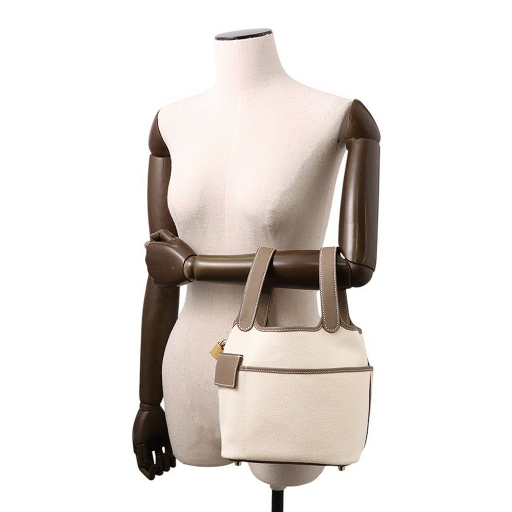 エルメス ハンドバッグ ピコタンロックPM カーゴ エクリュ/エトゥープ/シルバー金具 トワルゴエラン/スイフト K刻印