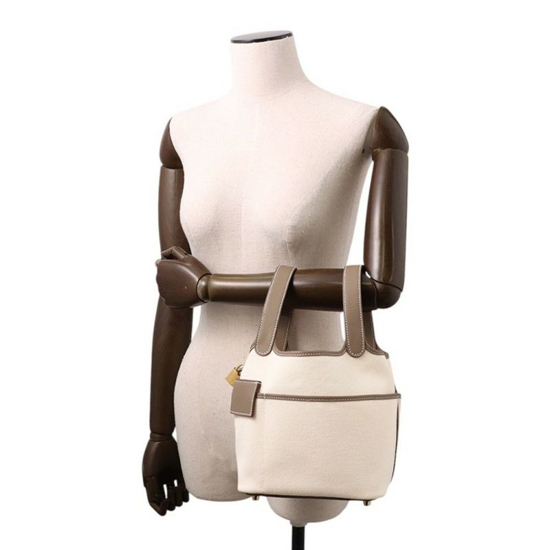 エルメス ハンドバッグ ピコタンロックPM カーゴ エクリュ/エトゥープ/シルバー金具 トワルゴエラン/スイフト K刻印