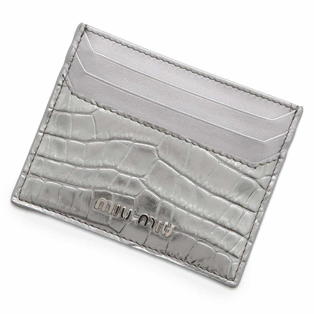 ミュウミュウ カードケース 型押しレザー ロゴ Miu Miu 財布