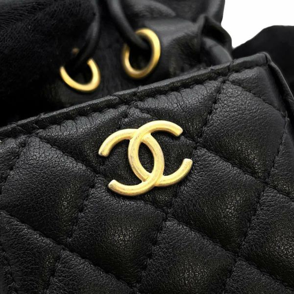 シャネル チェーンショルダーバッグ ココマーク ミニ巾着 ラムスキン CHANEL バッグ 黒