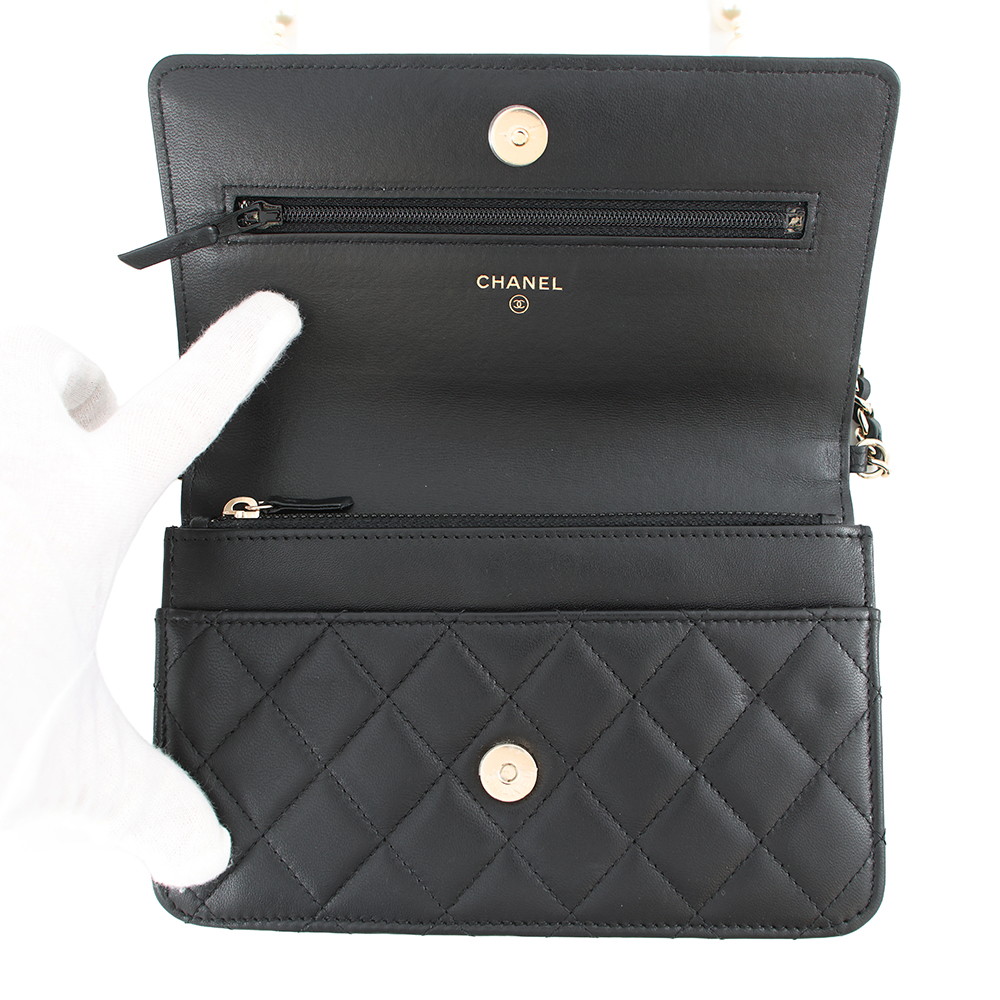 シャネル チェーンウォレット マトラッセ パール ココマーク ラムスキン AP2579 CHANEL 財布 黒