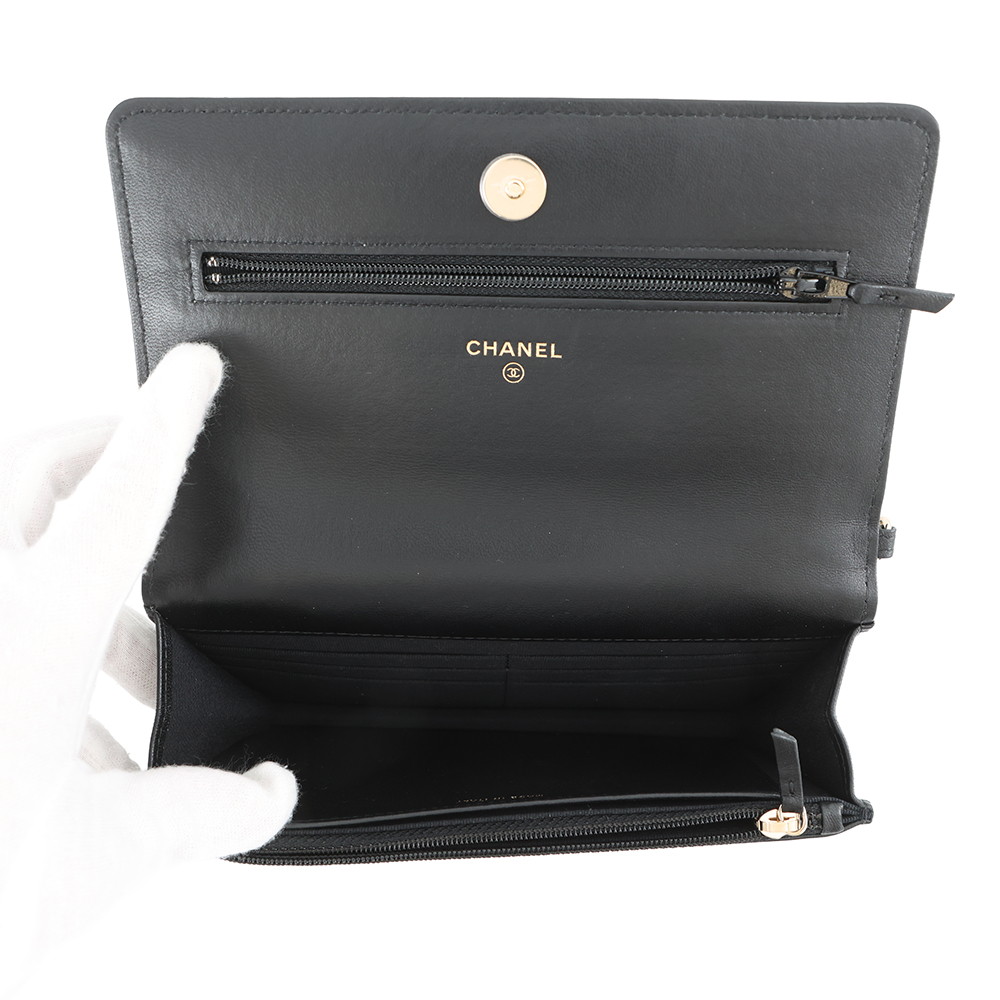 シャネル チェーンウォレット マトラッセ パール ココマーク ラムスキン AP2579 CHANEL 財布 黒