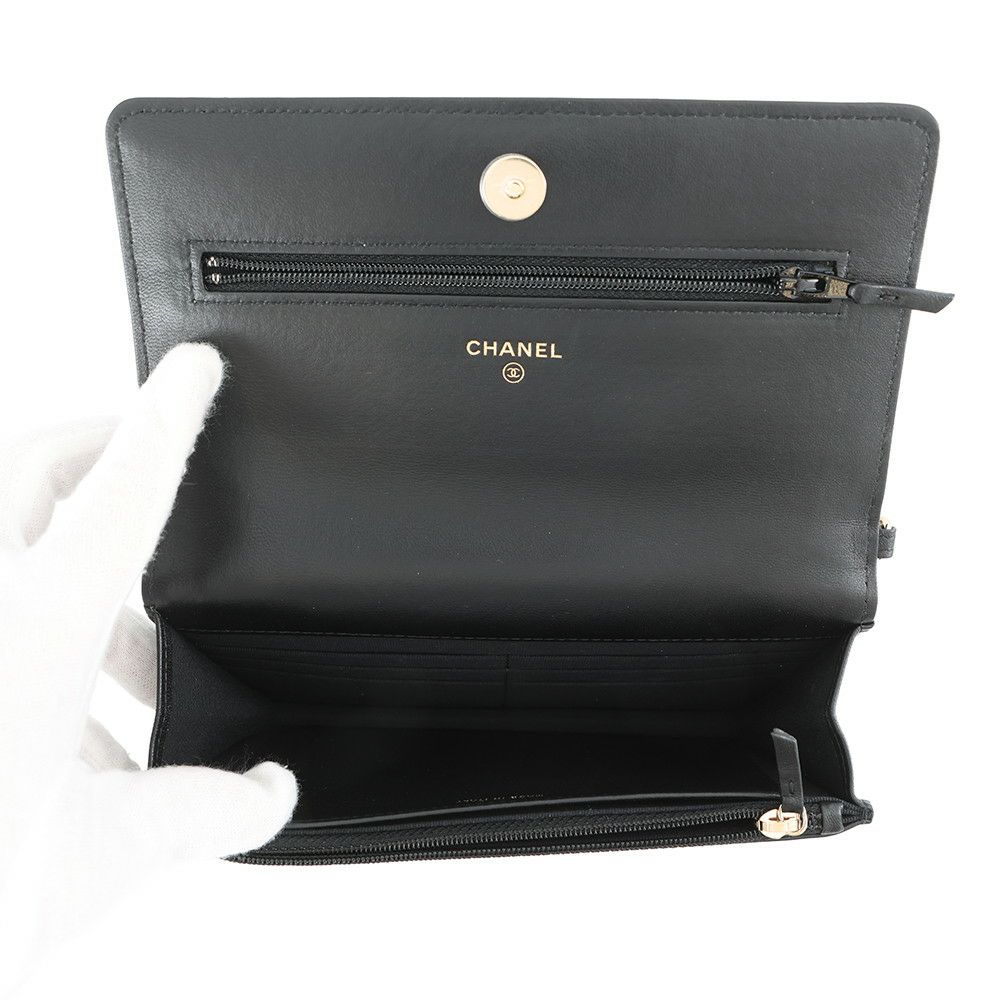 シャネル チェーンウォレット マトラッセ パール ココマーク ラムスキン AP2579 CHANEL 財布 黒