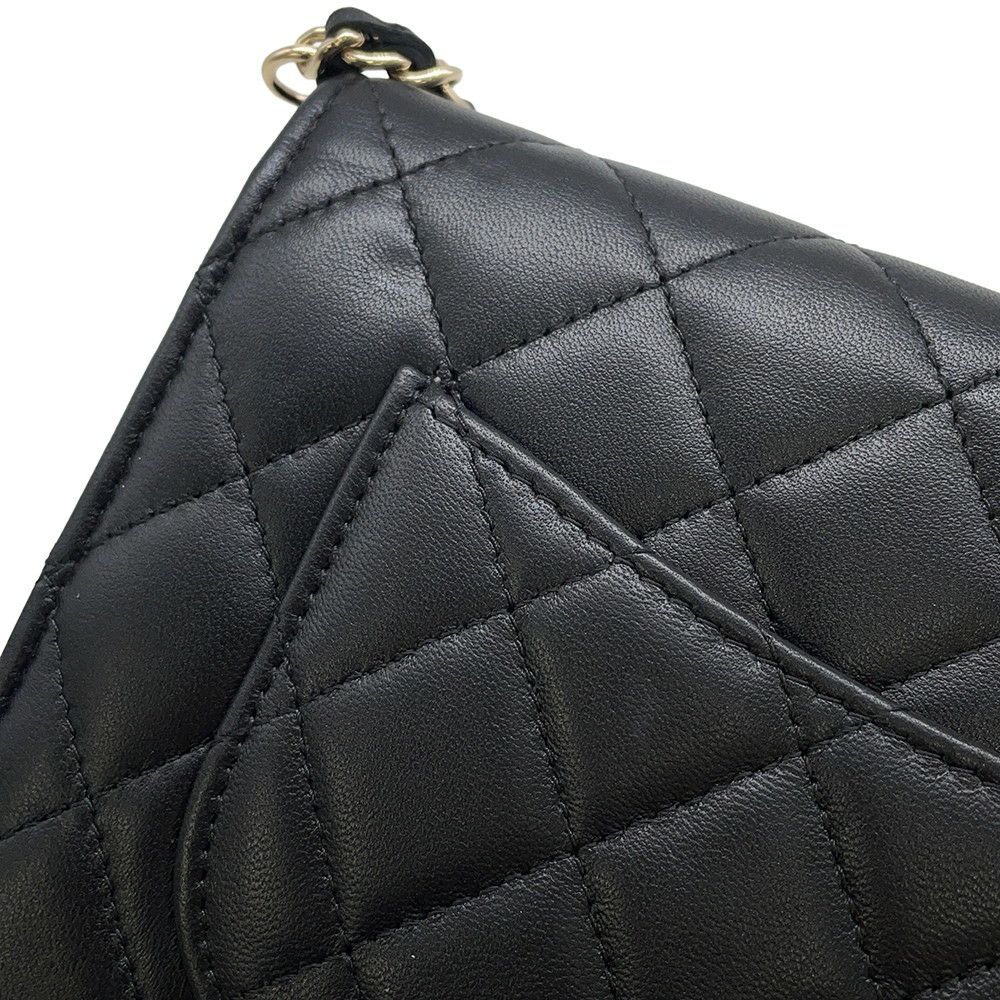 シャネル チェーンウォレット マトラッセ パール ココマーク ラムスキン AP2579 CHANEL 財布 黒