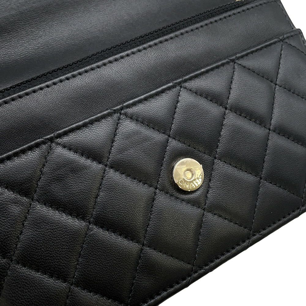 シャネル チェーンウォレット マトラッセ パール ココマーク ラムスキン AP2579 CHANEL 財布 黒