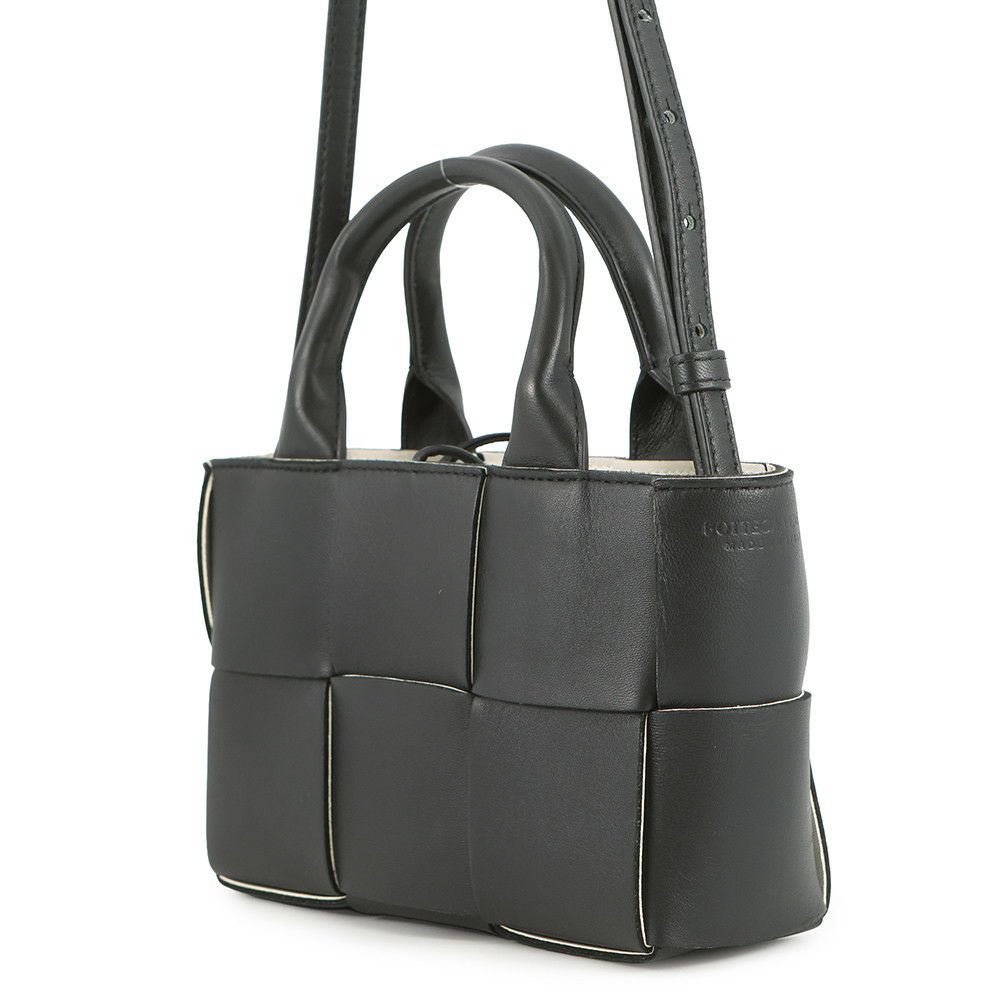 ボッテガヴェネタ ハンドバッグ マキシイントレチャート キャンディ アルコ レザー 729029 BOTTEGA VENETA 2way 黒 白