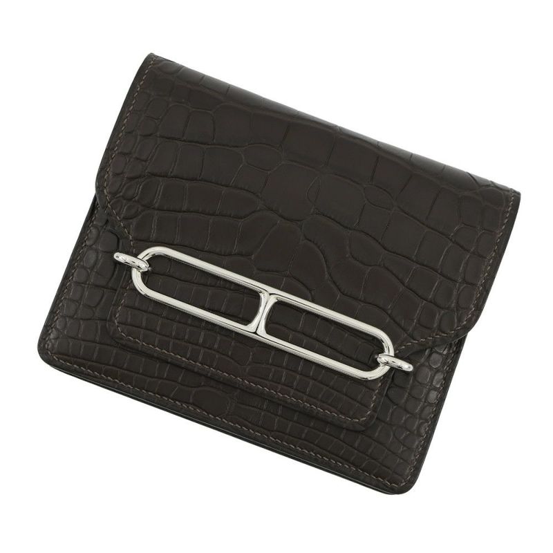 エルメス 財布 ロウリス ルリ スリム エベンヌ/シルバー金具 アリゲーターマット D刻印 財布