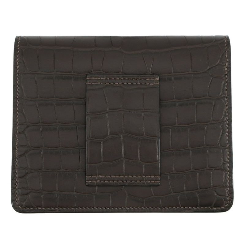 エルメス 財布 ロウリス ルリ スリム エベンヌ/シルバー金具 アリゲーターマット D刻印 財布