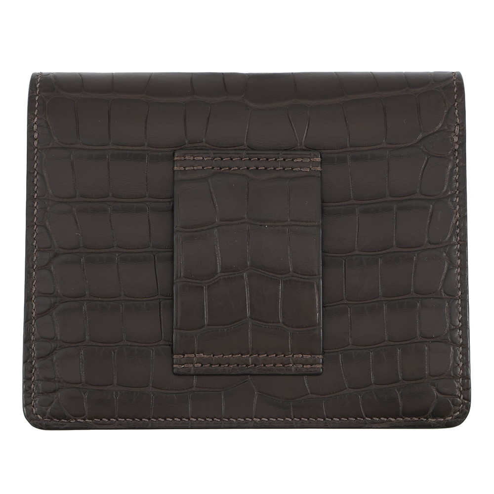 エルメス 財布 ロウリス ルリ スリム エベンヌ/シルバー金具 アリゲーターマット D刻印 財布