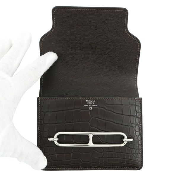 エルメス 財布 ロウリス ルリ スリム エベンヌ/シルバー金具 アリゲーターマット D刻印 財布