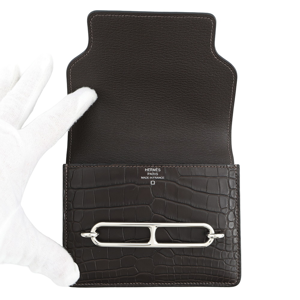 エルメス 財布 ロウリス ルリ スリム エベンヌ/シルバー金具 アリゲーターマット D刻印 財布