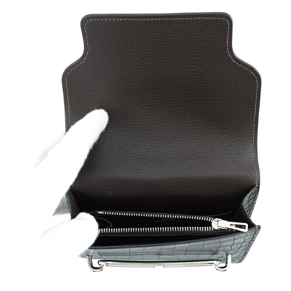 エルメス 財布 ロウリス ルリ スリム エベンヌ/シルバー金具 アリゲーターマット D刻印 財布