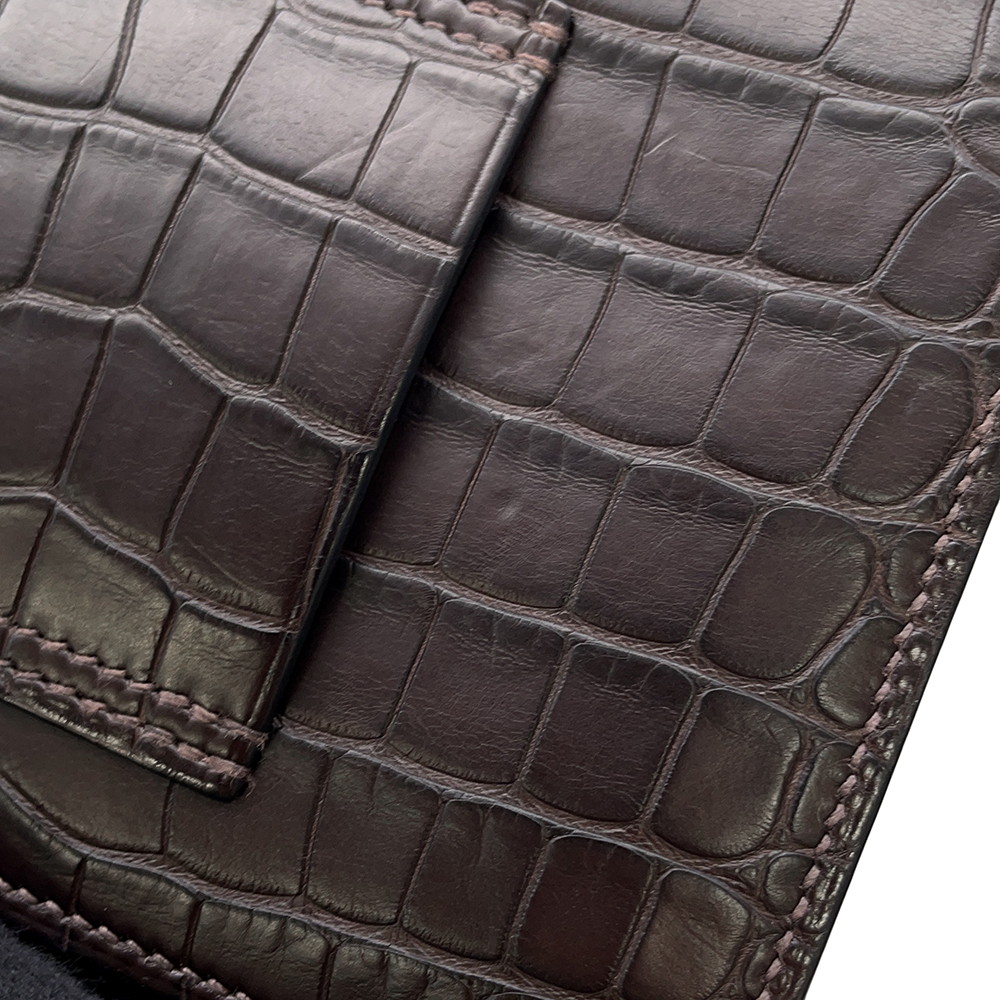 エルメス 財布 ロウリス ルリ スリム エベンヌ/シルバー金具 アリゲーターマット D刻印 財布