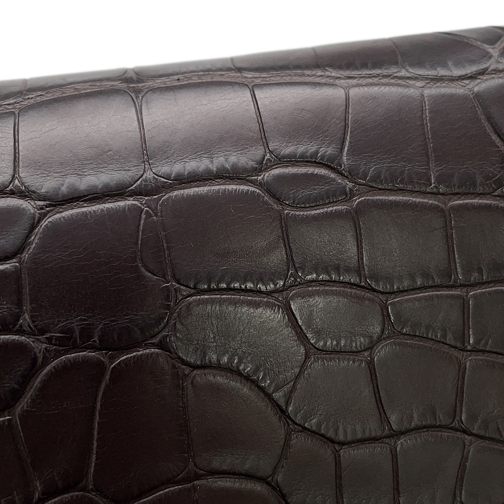 エルメス 財布 ロウリス ルリ スリム エベンヌ/シルバー金具 アリゲーターマット D刻印 財布