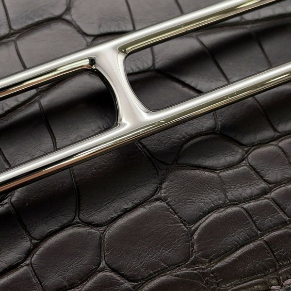 エルメス 財布 ロウリス ルリ スリム エベンヌ/シルバー金具 アリゲーターマット D刻印 財布