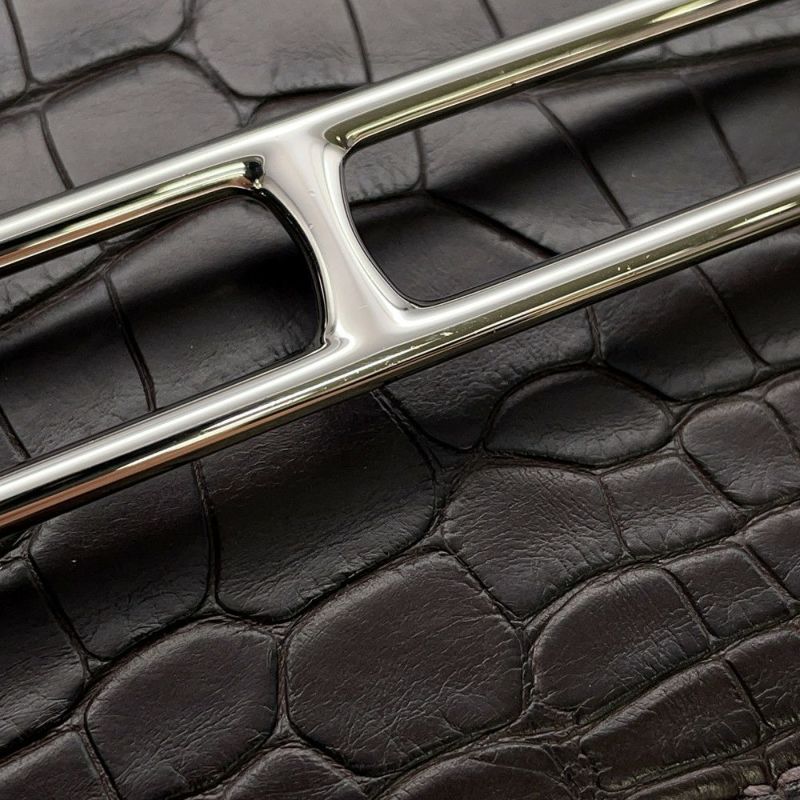 エルメス 財布 ロウリス ルリ スリム エベンヌ/シルバー金具 アリゲーターマット D刻印 財布