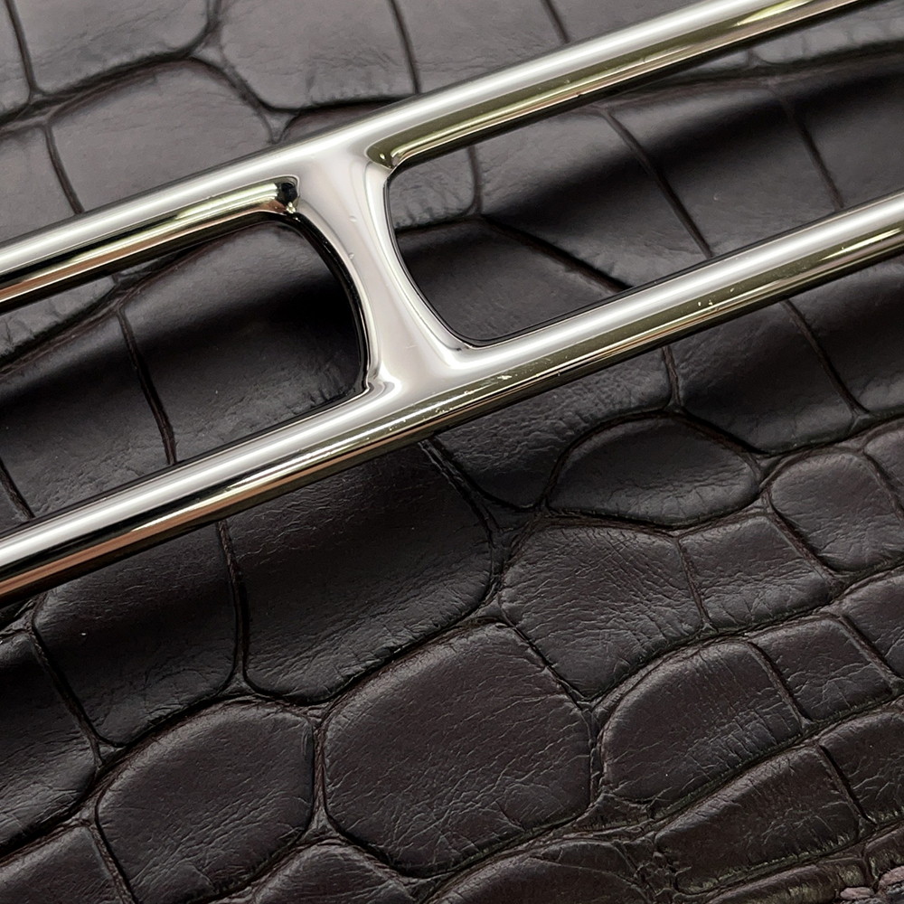 エルメス 財布 ロウリス ルリ スリム エベンヌ/シルバー金具 アリゲーターマット D刻印 財布