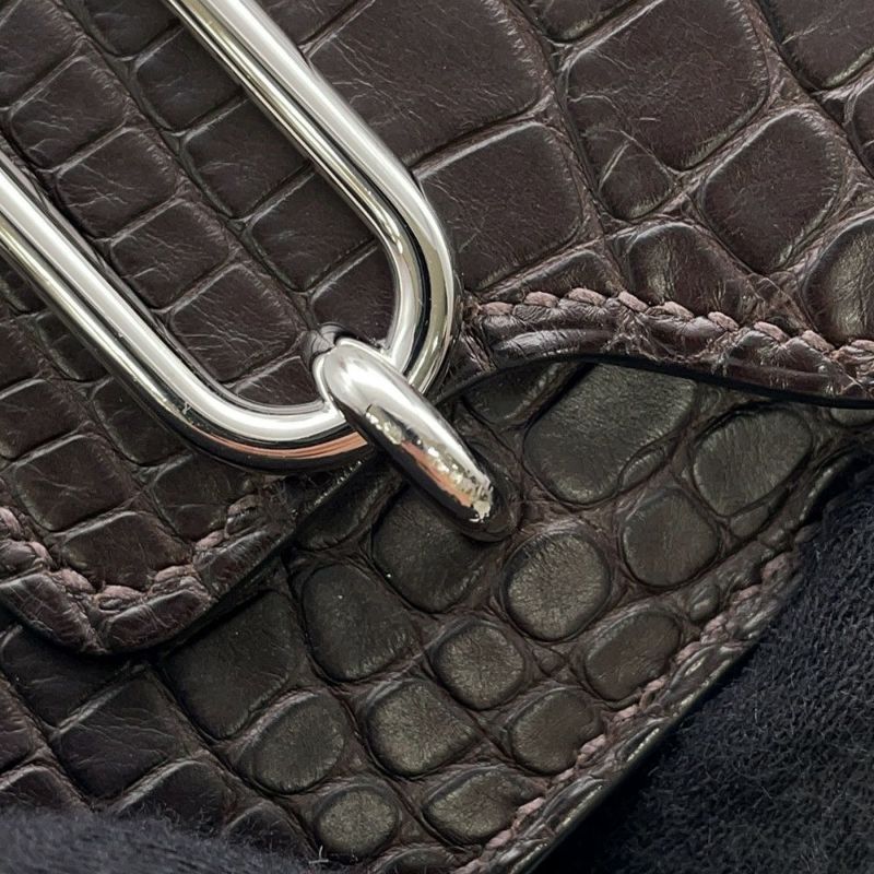 エルメス 財布 ロウリス ルリ スリム エベンヌ/シルバー金具 アリゲーターマット D刻印 財布