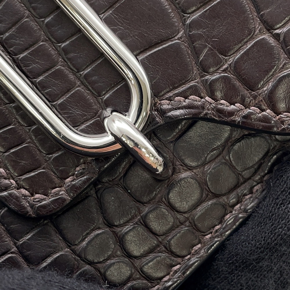 エルメス 財布 ロウリス ルリ スリム エベンヌ/シルバー金具 アリゲーターマット D刻印 財布