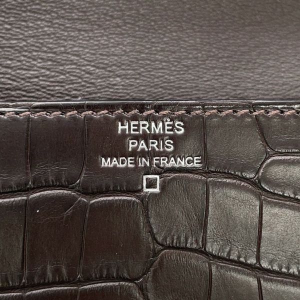 エルメス 財布 ロウリス ルリ スリム エベンヌ/シルバー金具 アリゲーターマット D刻印 財布