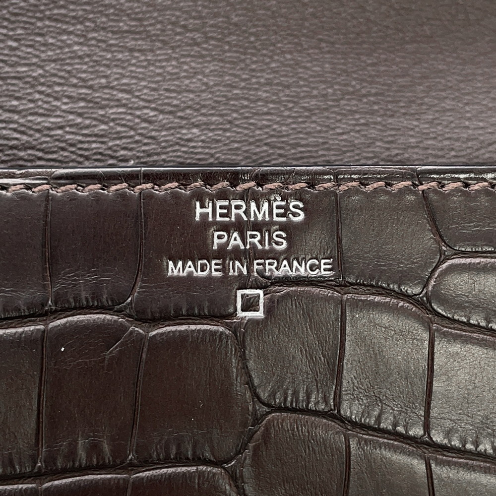 エルメス 財布 ロウリス ルリ スリム エベンヌ/シルバー金具 アリゲーターマット D刻印 財布