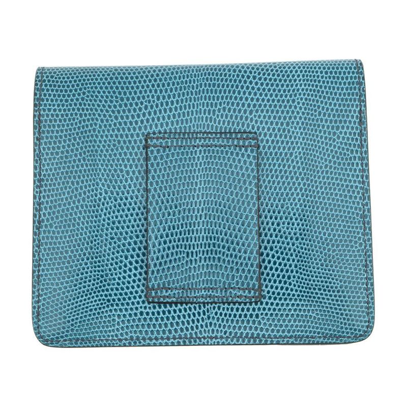 エルメス 財布 ロウリス ルリ スリム ブルーペトロール/シルバー金具 リザード W刻印 財布