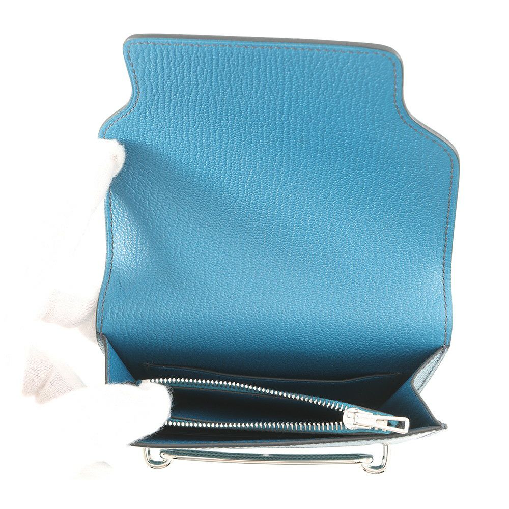 エルメス 財布 ロウリス ルリ スリム ブルーペトロール/シルバー金具 リザード W刻印 財布