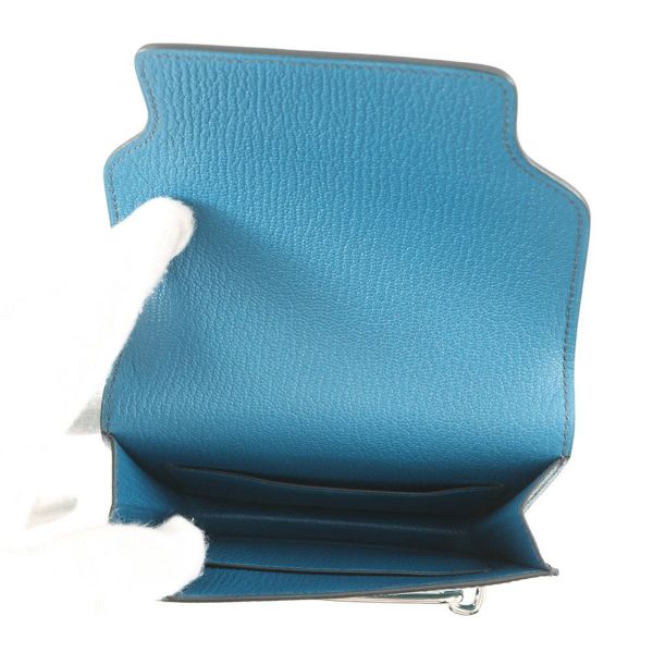 エルメス 財布 ロウリス ルリ スリム ブルーペトロール/シルバー金具 リザード W刻印 財布