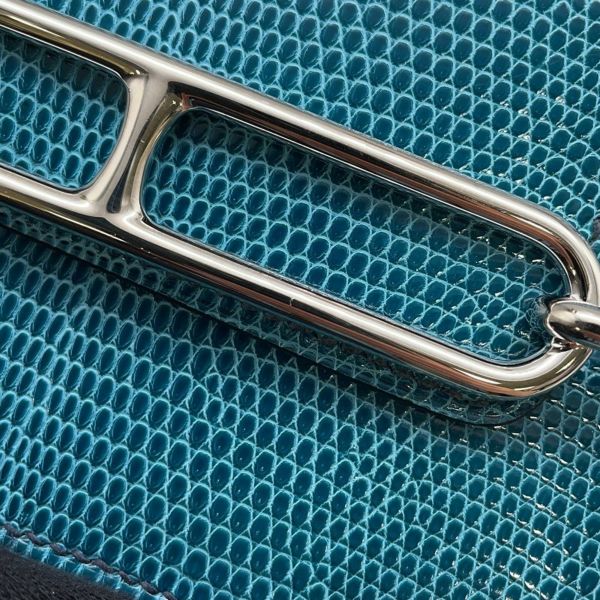 エルメス 財布 ロウリス ルリ スリム ブルーペトロール/シルバー金具 リザード W刻印 財布