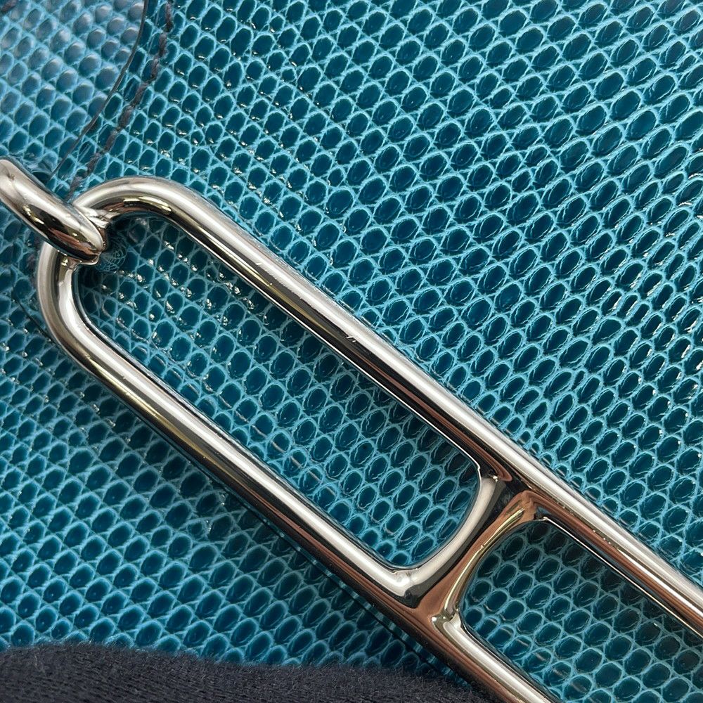 エルメス 財布 ロウリス ルリ スリム ブルーペトロール/シルバー金具 リザード W刻印 財布