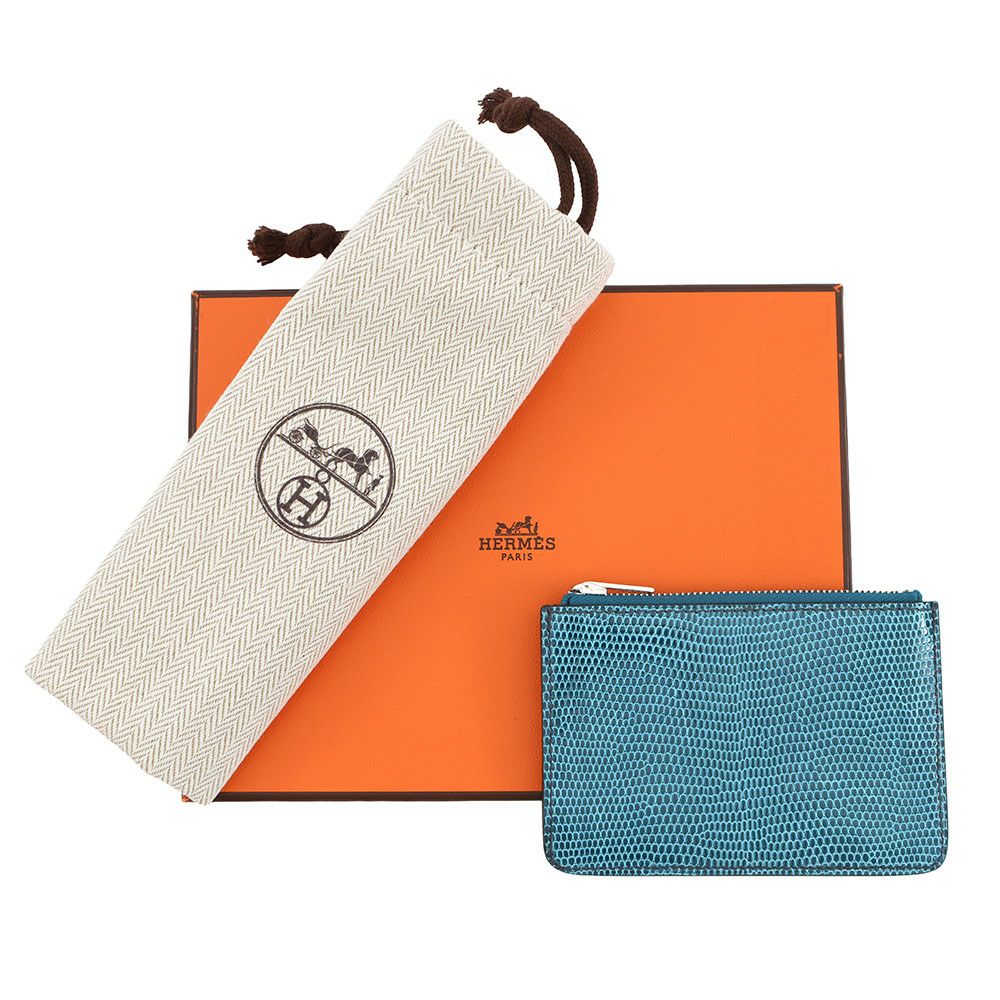 エルメス 財布 ロウリス ルリ スリム ブルーペトロール/シルバー金具 リザード W刻印 財布