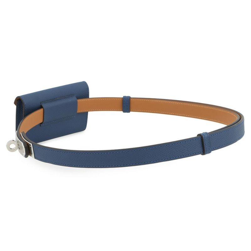 エルメス べルト ケリー・ポケット18 ブルーネイビー/シルバー金具 エプソン K刻印 ポーチ付き