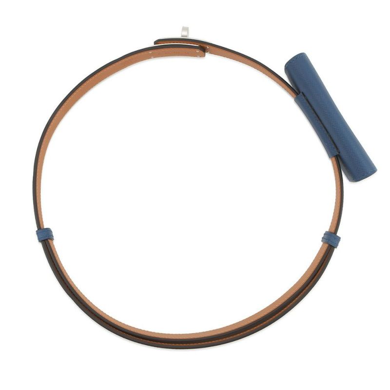 エルメス べルト ケリー・ポケット18 ブルーネイビー/シルバー金具 エプソン K刻印 ポーチ付き