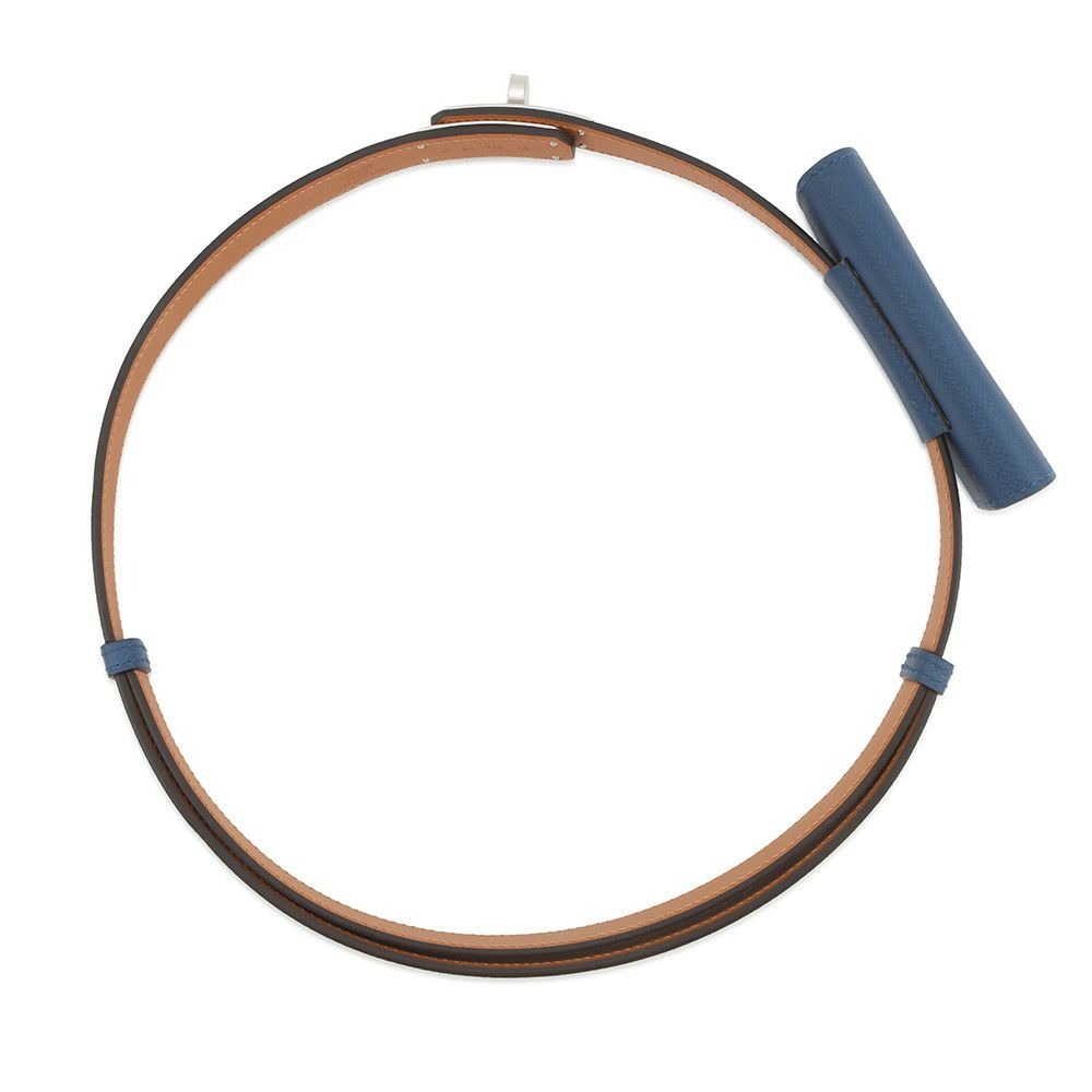 エルメス べルト ケリー・ポケット18 ブルーネイビー/シルバー金具 エプソン K刻印 ポーチ付き