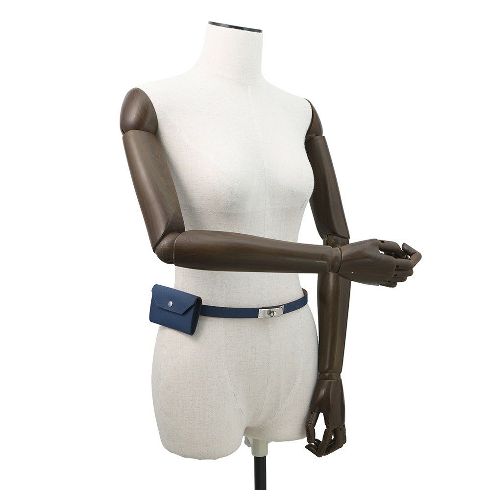 エルメス べルト ケリー・ポケット18 ブルーネイビー/シルバー金具 エプソン K刻印 ポーチ付き