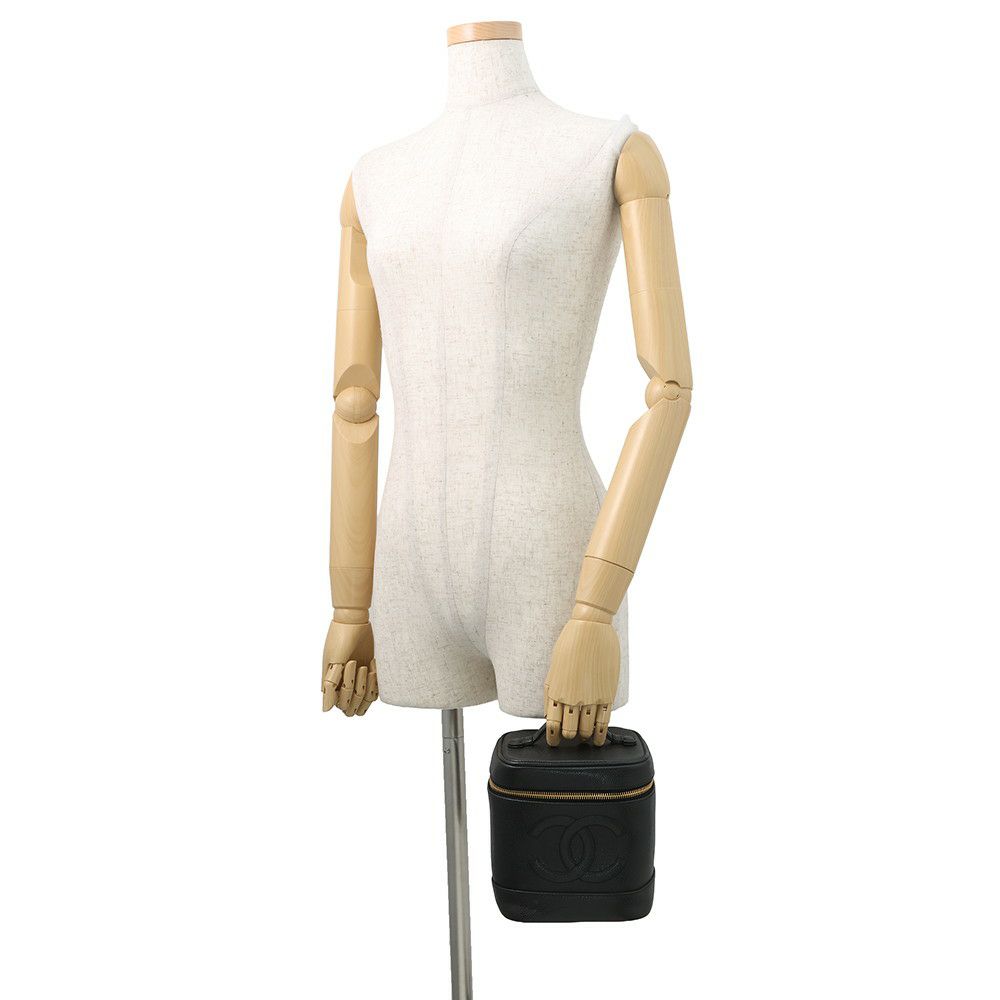 シャネル バニティバッグ ココマーク キャビアスキン 縦型 A01998 CHANEL 化粧ポーチ コスメポーチ 黒